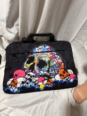 Multicolored Sugar Skull Padded Laptop Sleeve Messenger Bag Case